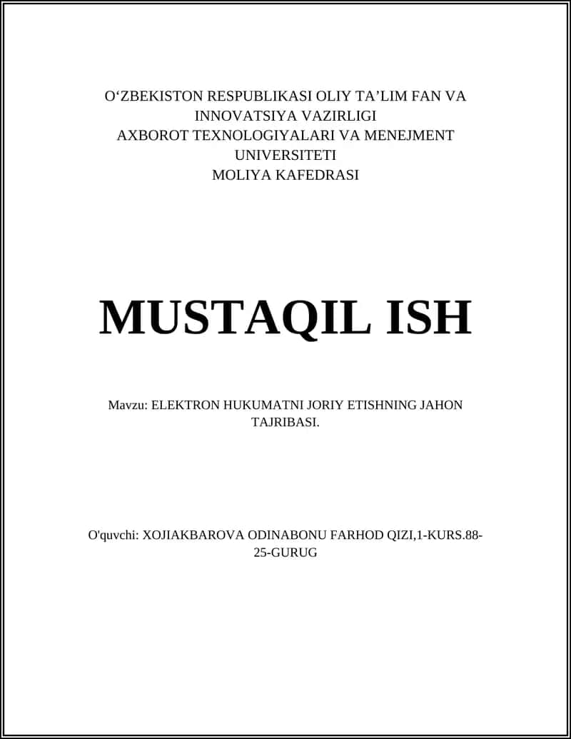 ELEKTRON HUKUMATNI JORIY ETISHNING JAHON TAJRIBASI 1