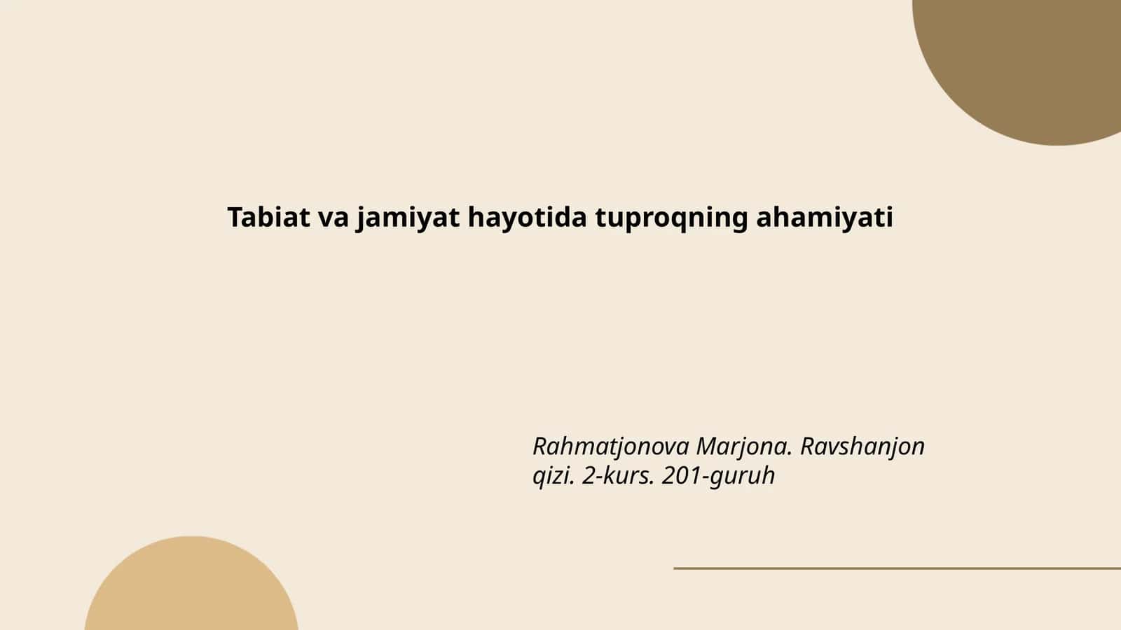 Tuproqning Ekologik Ahamiyati 1