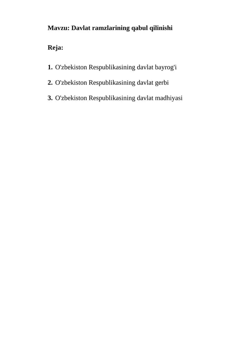 O'zbekiston Respublikasi Davlat ramzlarining qabul qilinishi 1