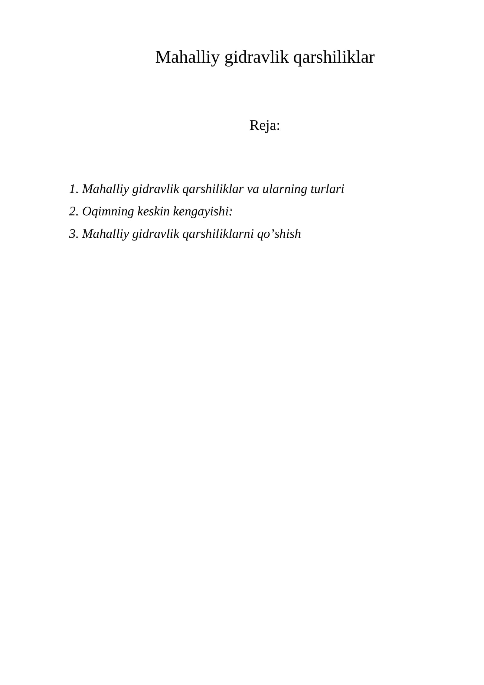 Mahalliy gidravlik qarshiliklar 1