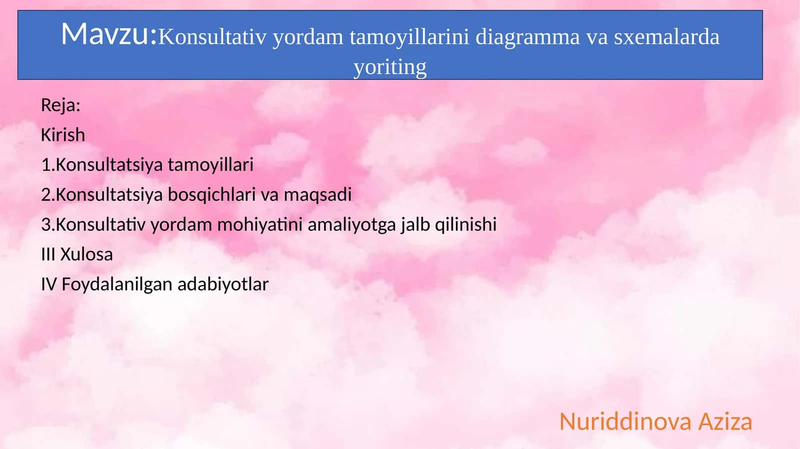 Konsultativ yordam tamoyillarini diagramma va sxemalarda yoriting 1