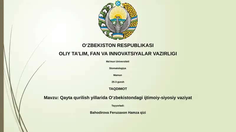 Qayta qurilish yillarida Oʻzbekistondagi ijtimoiy-siyosiy vaziyat 1