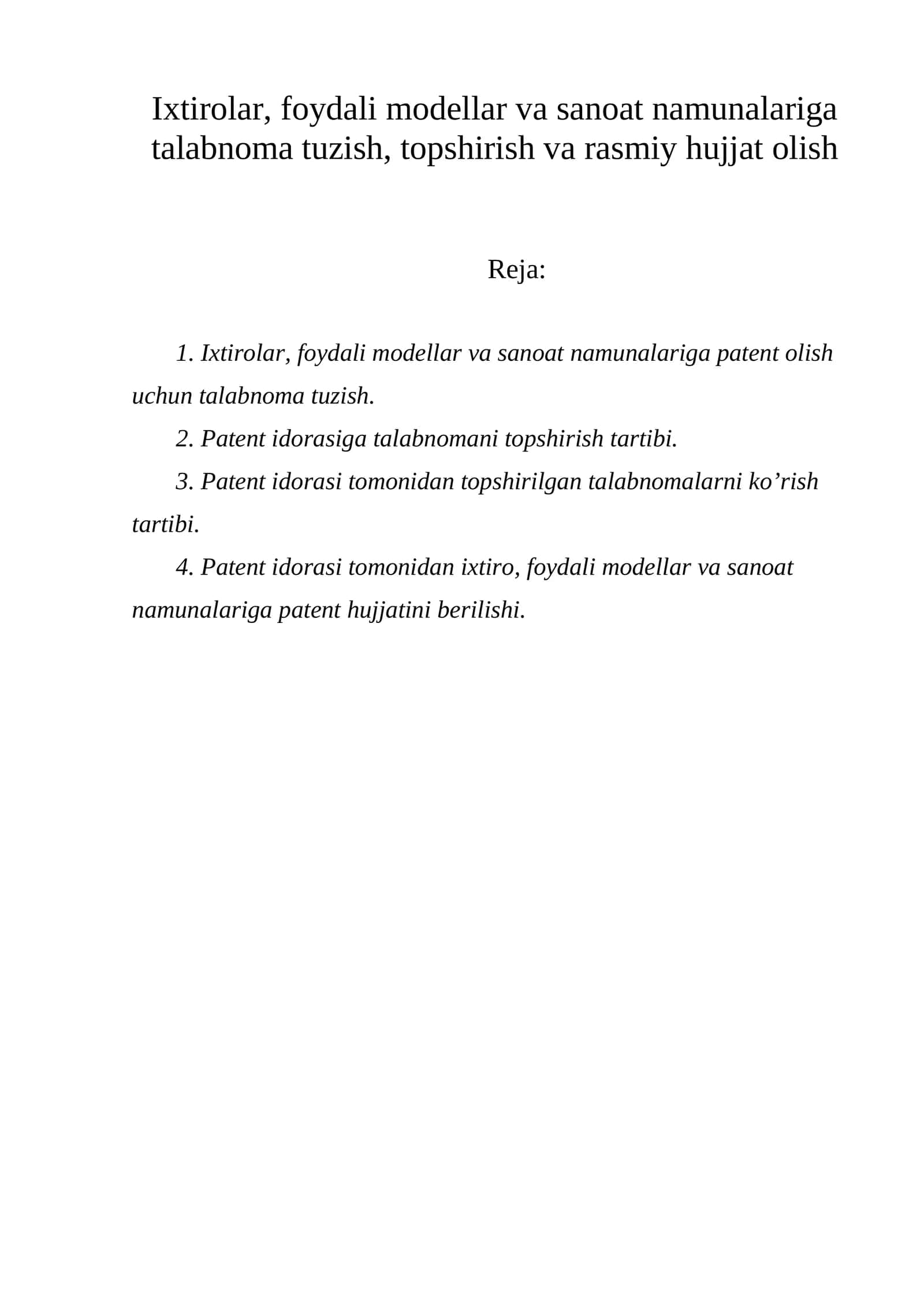 Patent olish uchun talabnoma tuzish 1