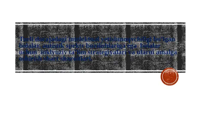 Turli darajadagi intelektual yetishmoqvchiligi bo’lgan bolalar, autistik spektr buzilishlariga ega  bolalar  uchun  inklyuziv ta’lim strategiyalari va ularni amalga oshirish shart sharoitlari. 1