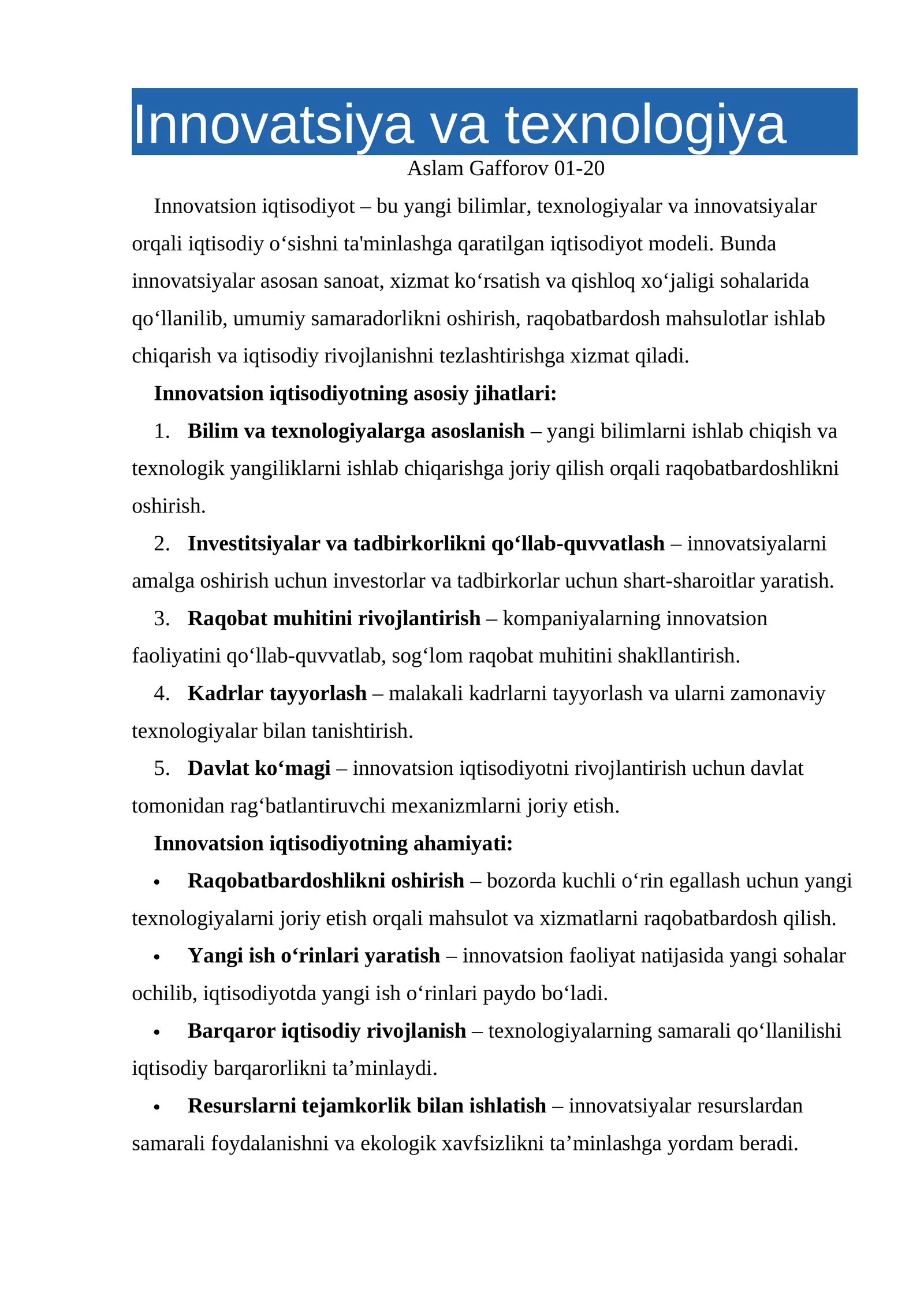 Innovatsiya va texnologiya 1