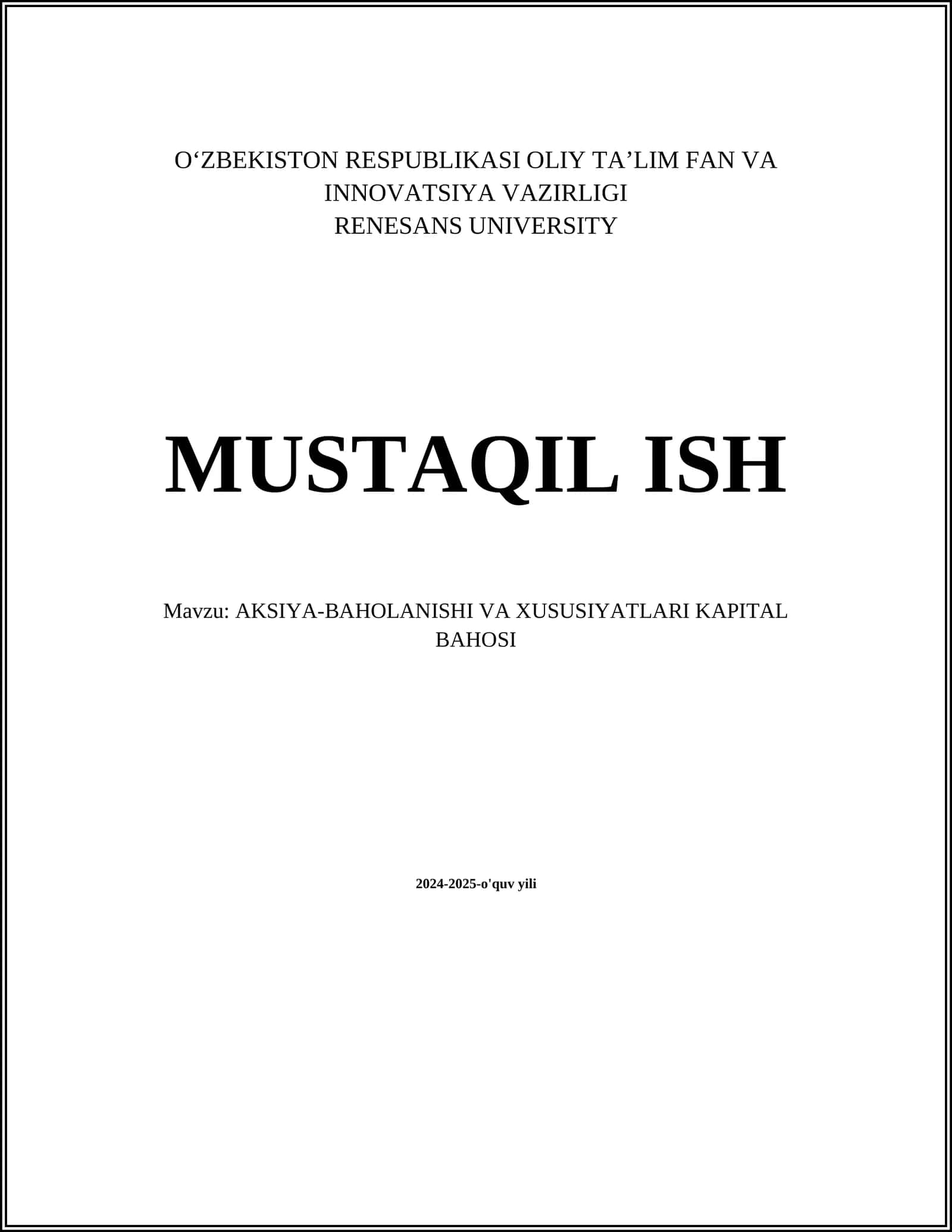 AKSIYA-BAHOLANISHI VA XUSUSIYATLARI KAPITAL BAHOSI 1