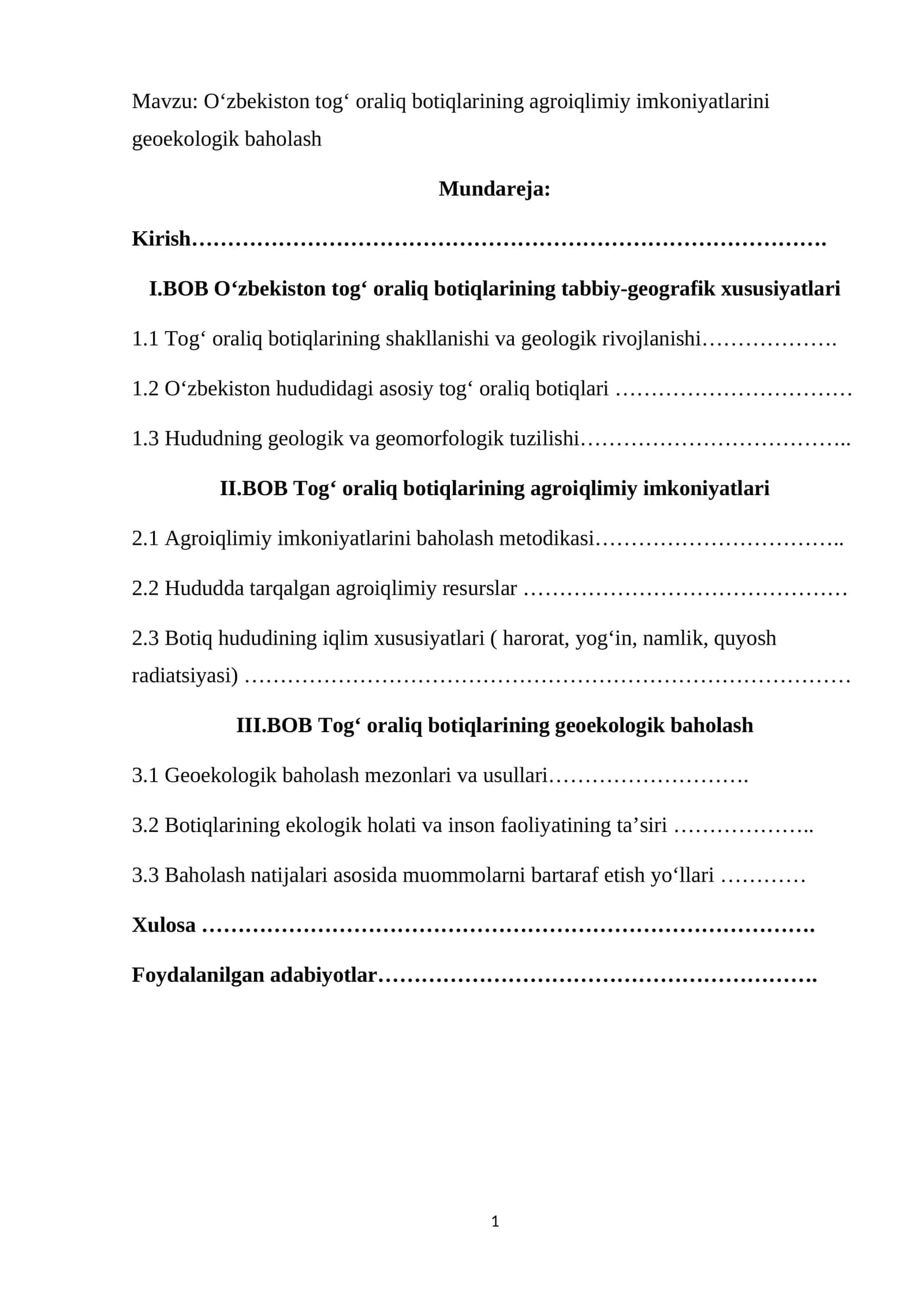 Oʻzbekiston togʻ oraliq botiqlarining agroiqlimiy imkoniyatlarini geoekologik baholash 1
