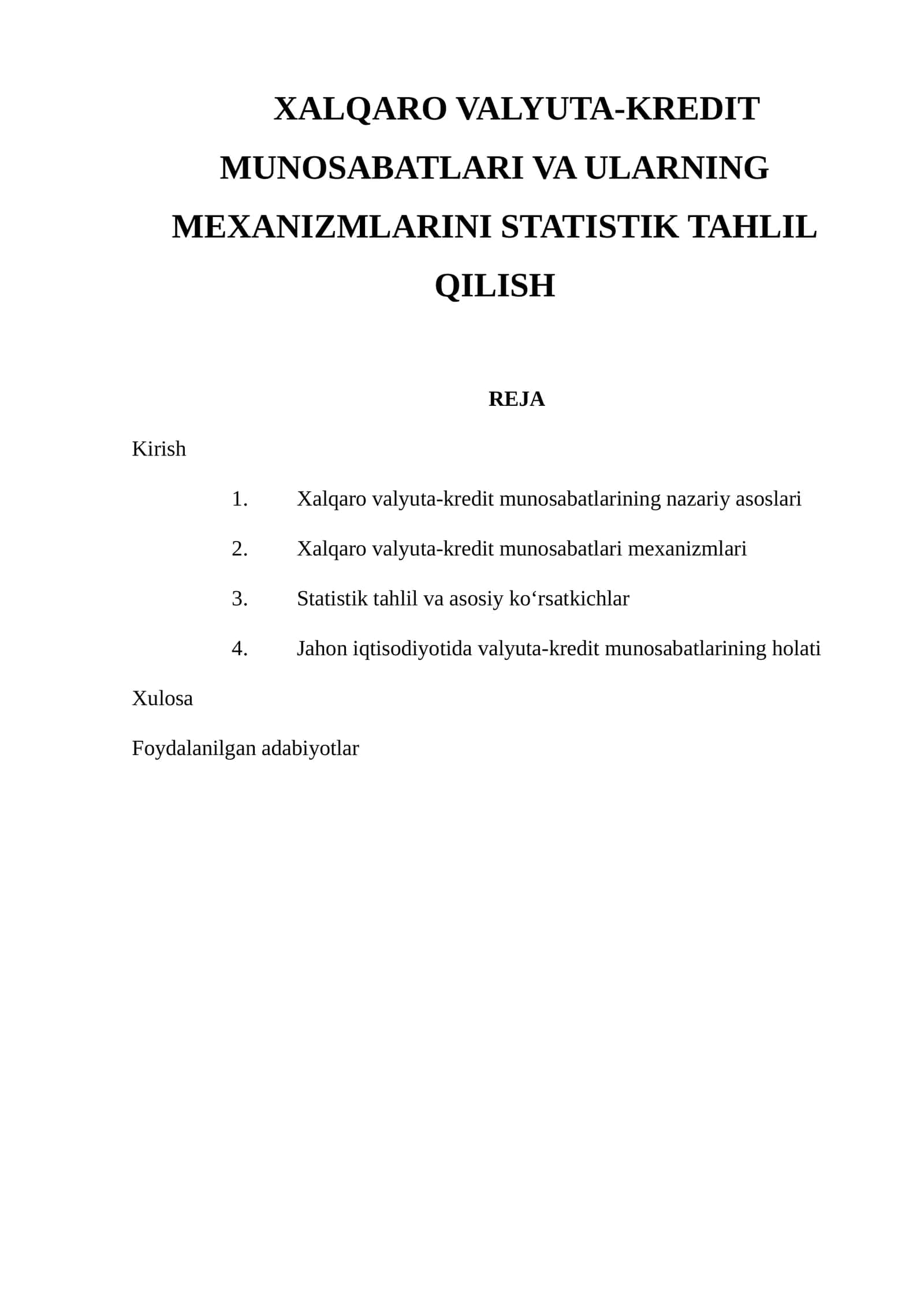 Xalqaro Valyuta-Kredit Munosabatlari va Ularning Mexanizmlarini Statistik Tahlil Qilish 1