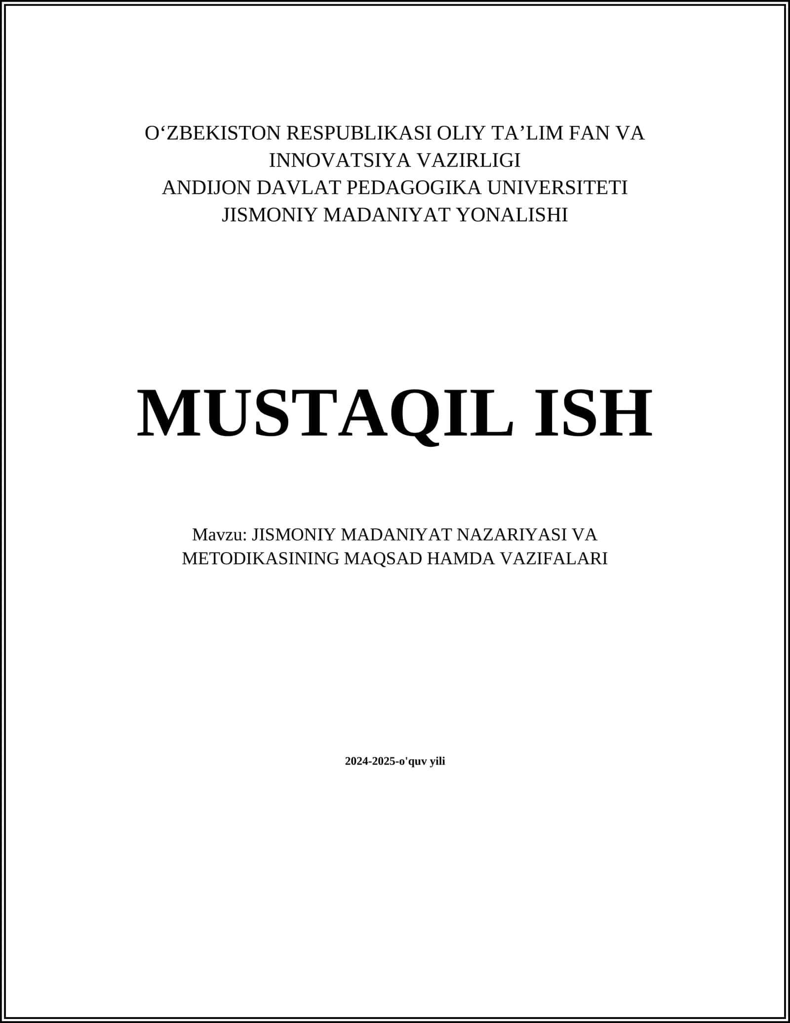 JISMONIY MADANIYAT NAZARIYASI VA METODIKASINING MAQSAD HAMDA VAZIFALARI 1