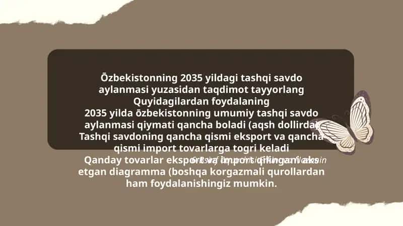 Ōzbekistonning 2035 yildagi tashqi savdo aylanmasi haqida taqdimot 1