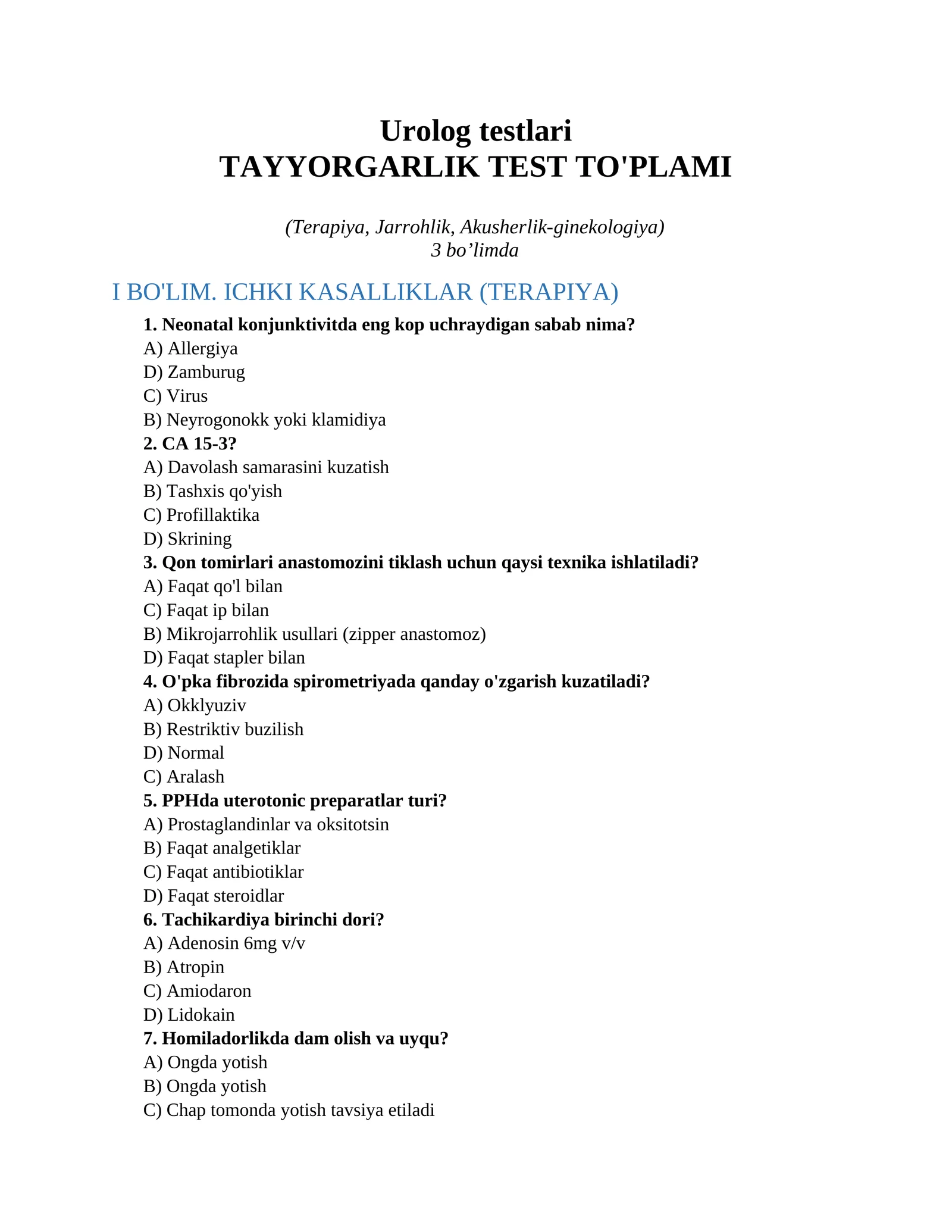Urolog testlari 1