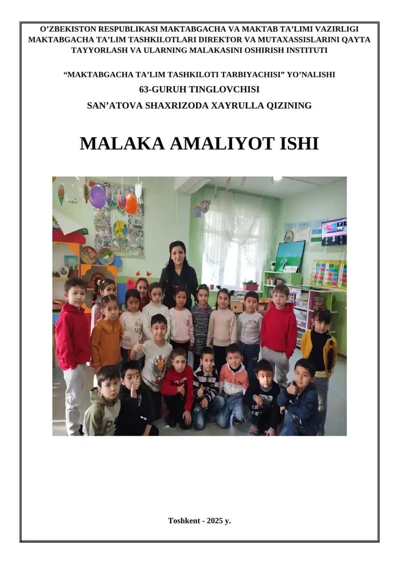 “MAKTABGACHA TA’LIM TASHKILOTI TARBIYACHISI” YO’NALISHI 1