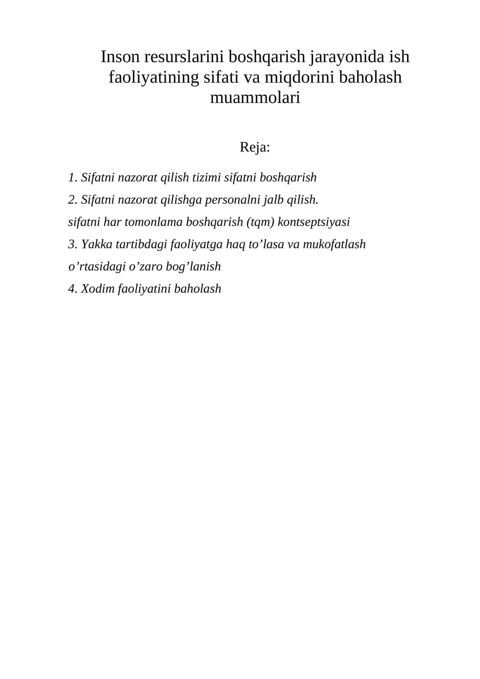 Sifatni nazorat qilish tizimi sifatni boshqarish 1