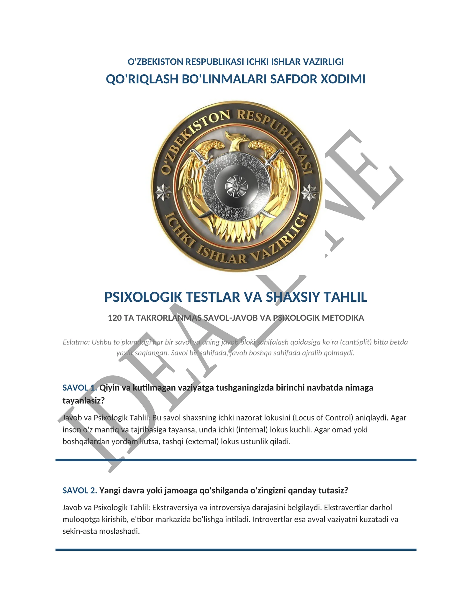 PSIXOLOGIK TESTLAR VA SHAXSIY TAHLIL 1