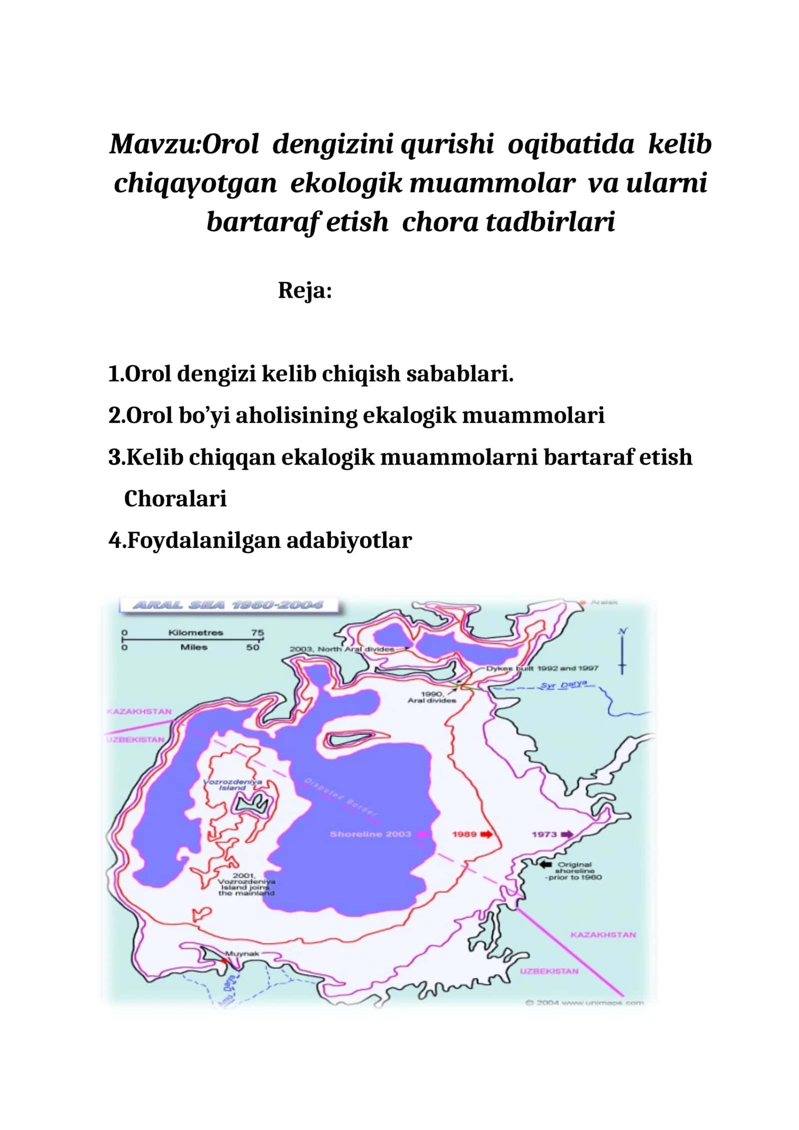 Orol dengizini qurishi oqibatida kelib chiqayotgan ekologik muammolar va ularni bartaraf etish chora tadbirlari 1