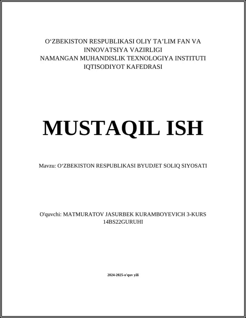 OʻZBEKISTON RESPUBLIKASI BYUDJET SOLIQ SIYOSATI 1