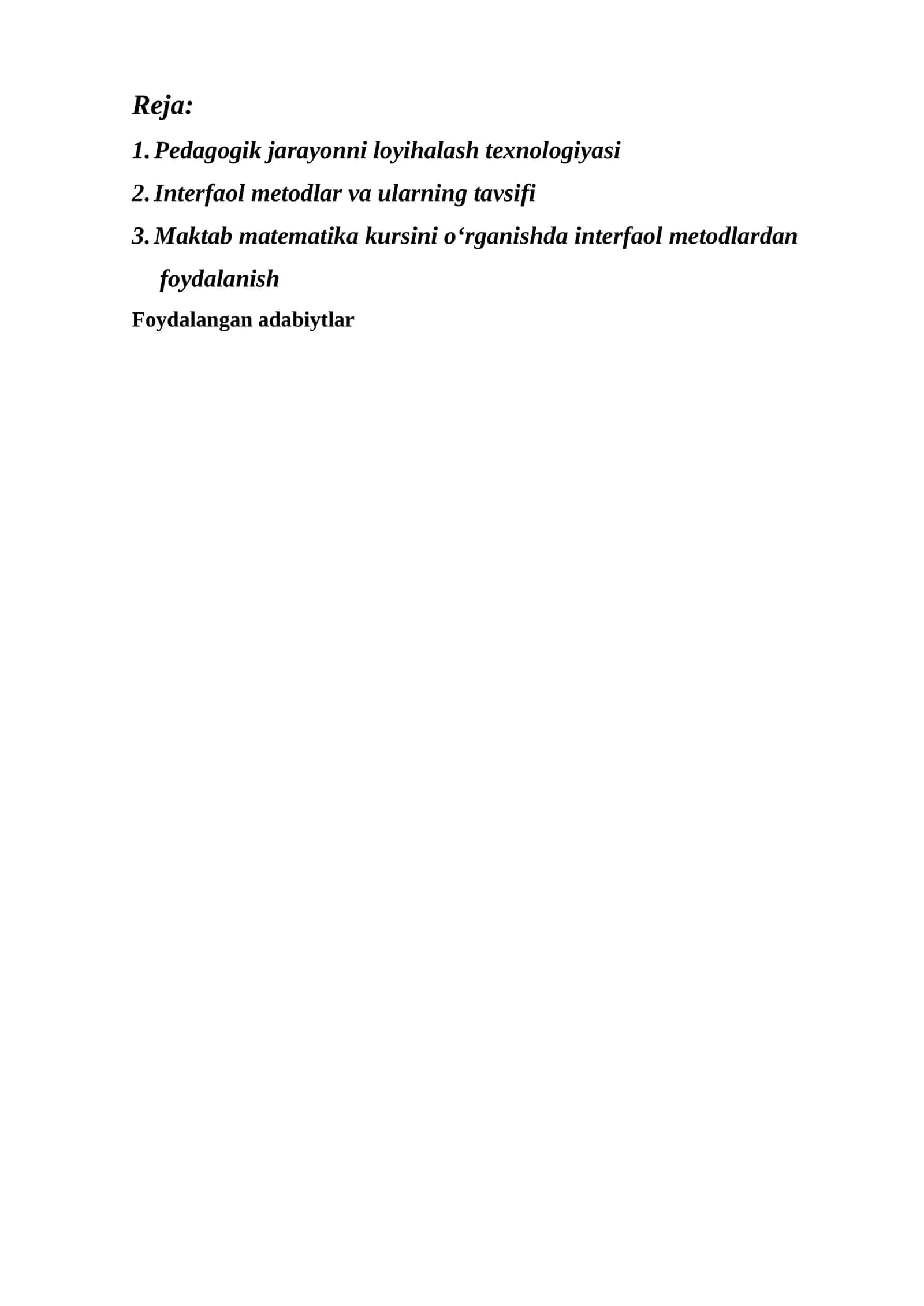 Interfaol metotlar va ularning tavsifi 1