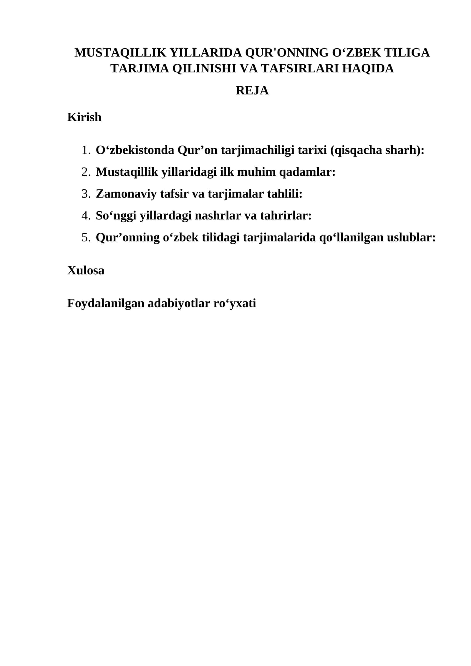 MUSTAQILLIK YILLARIDA QUR'ONNING OʻZBEK TILIGA TARJIMA QILINISHI VA TAFSIRLARI HAQIDA 1