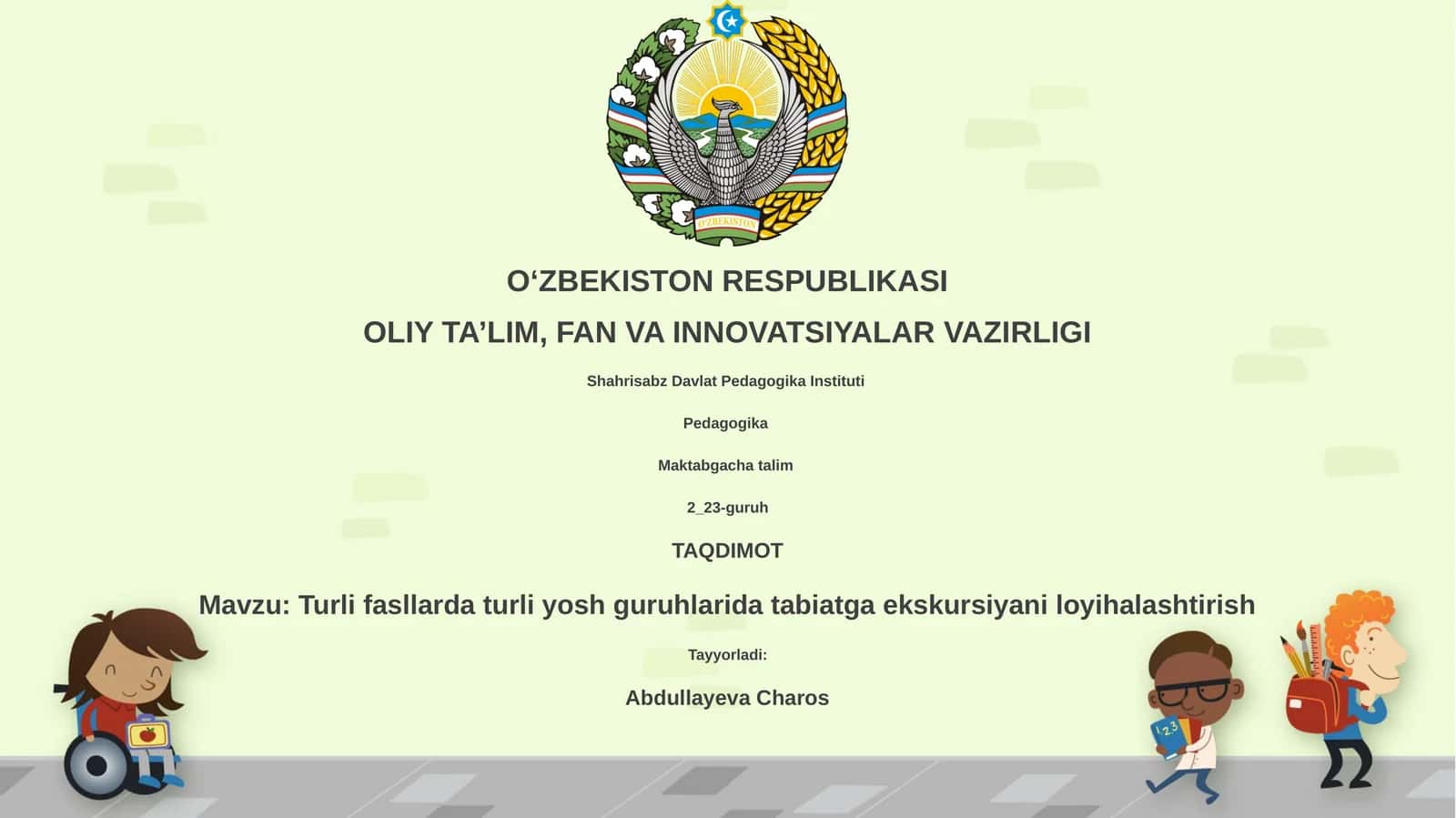 Turli yosh guruhlarida tabiatga ekskursiyani loyihalashtirish 1