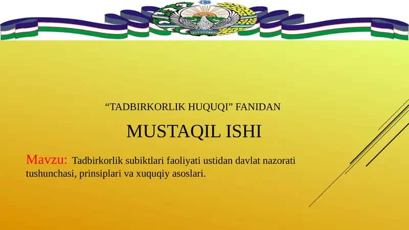 Tadbirkorlik subiktlari faoliyati ustidan davlat nazorati tushunchasi, prinsiplari va xuquqiy asoslari 1