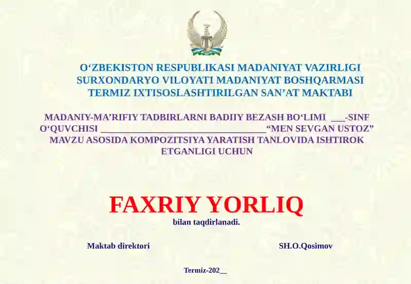 Faxriy yorliq