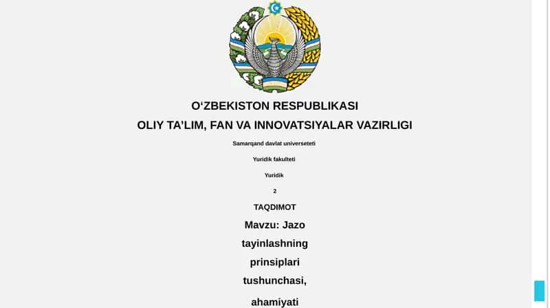 Jazo tayinlashning prinsiplari tushunchasi 1