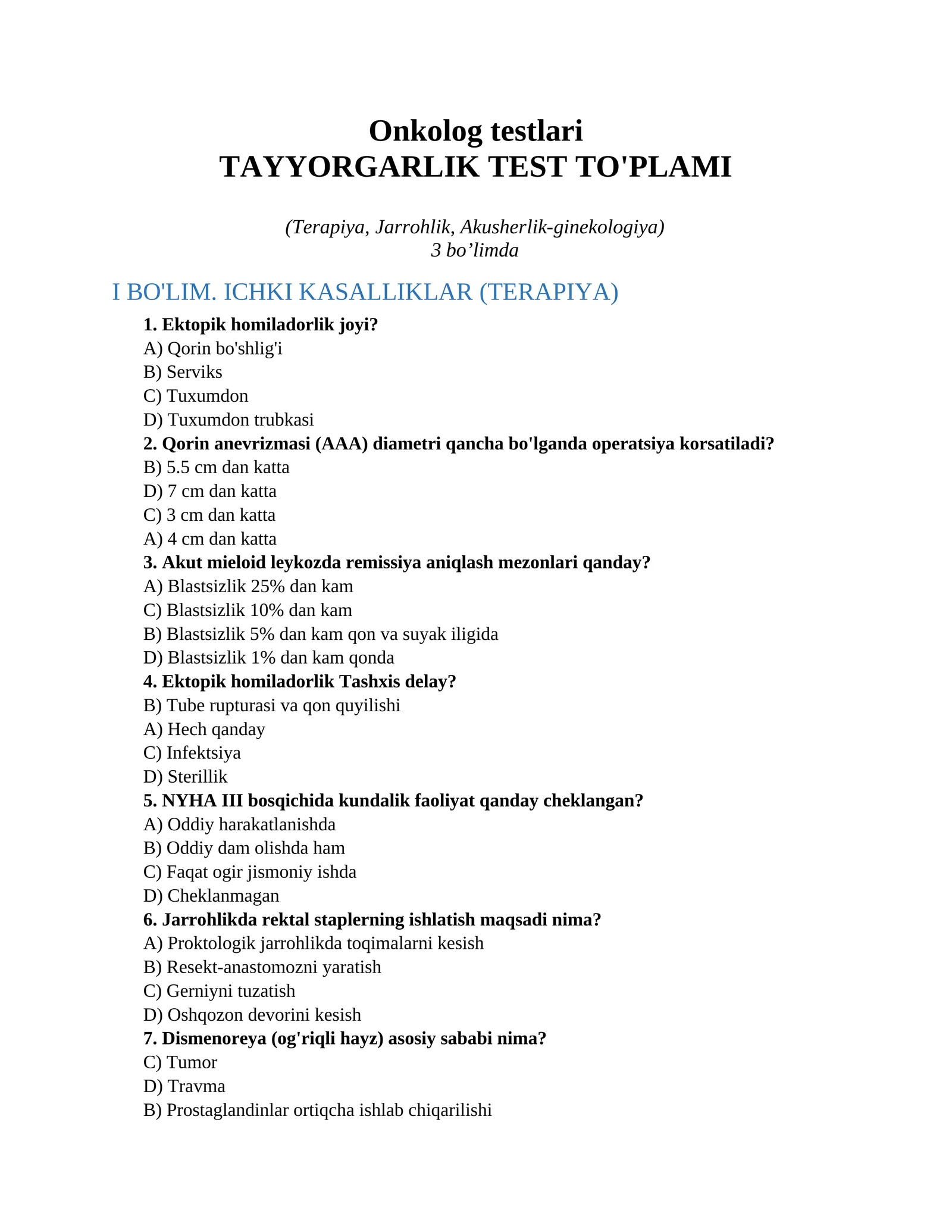 Onkolog testlari 1