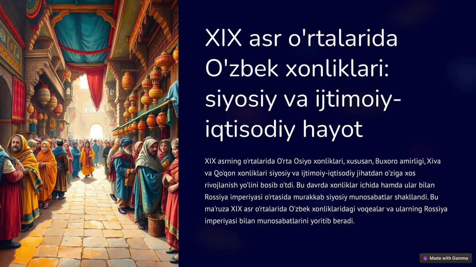 XIX asr o'rtalarida O'zbek xonliklari siyosiy va ijtimoiy-iqtisodiy hayot 1