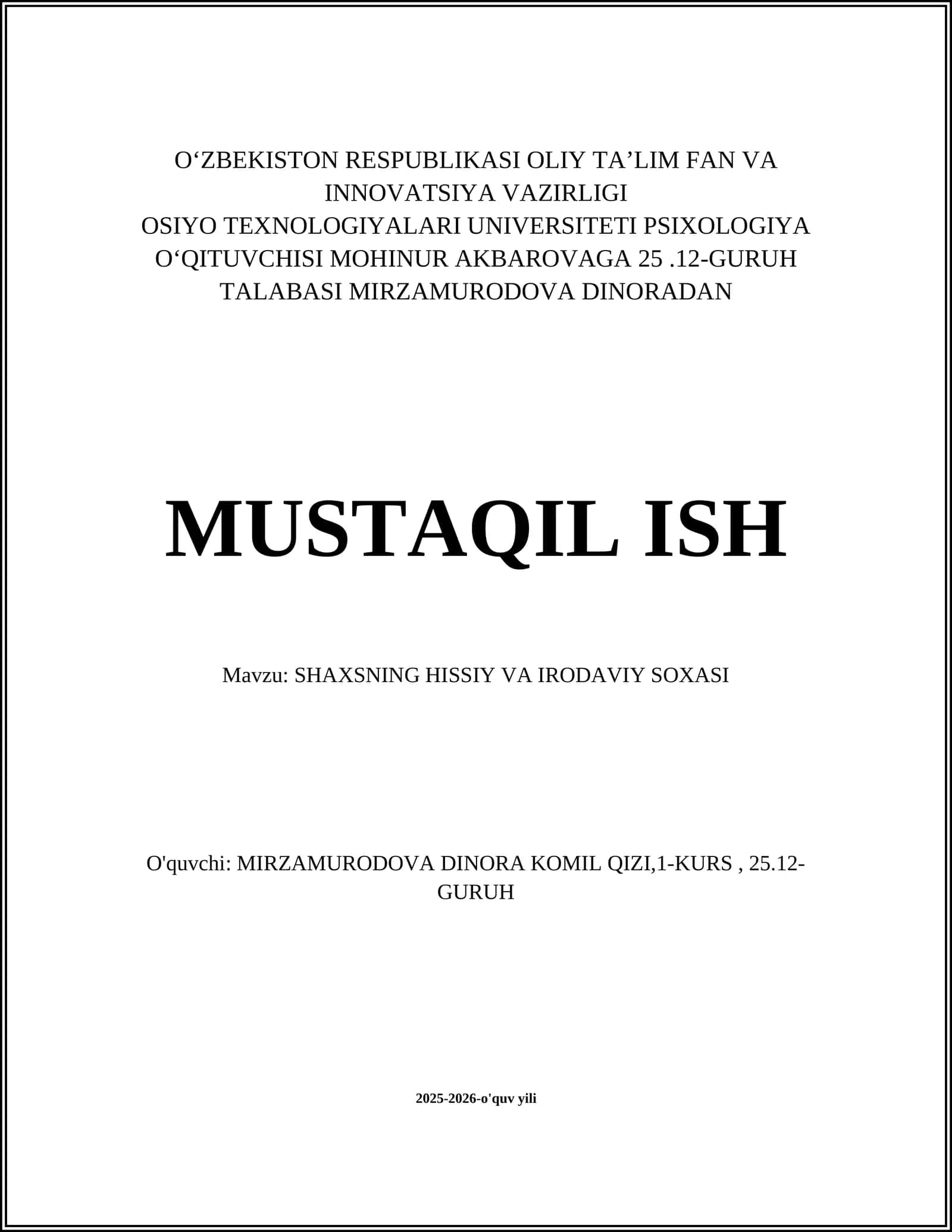 SHAXSNING HISSIY VA IRODAVIY SOXASI 1