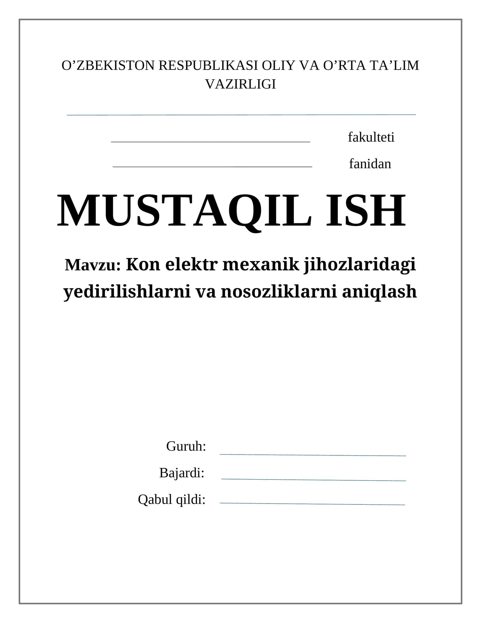 Kon elеktr mехanik jihozlaridagi yedirilishlarni va nosozliklarni aniqlash 1