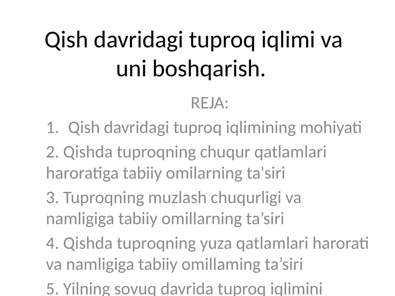 Qish davridagi tuproq iqlimi va uni boshqarish 1