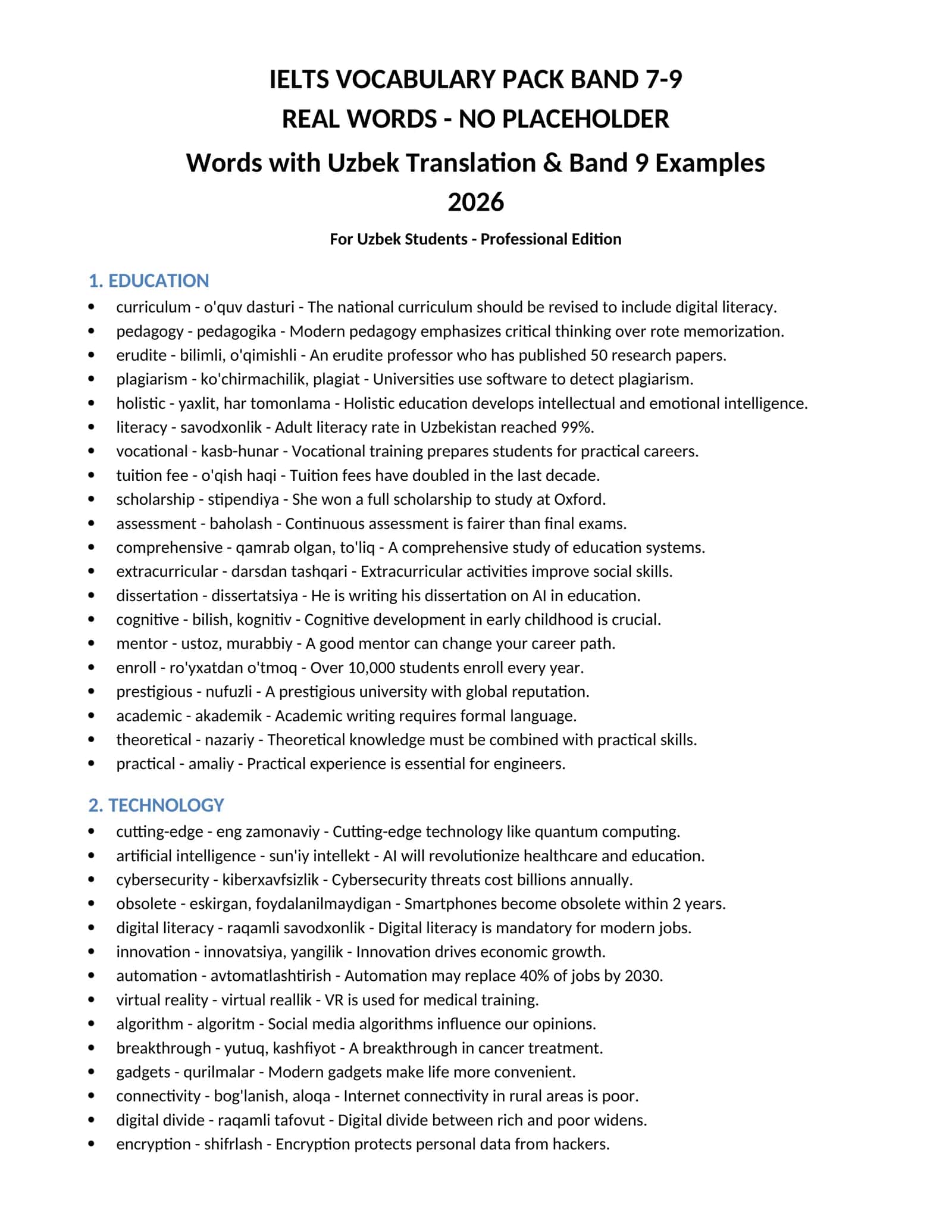 IELTS VOCABULARY PACK BAND 7-9 + Uzbekcha Tarjima bilan 1