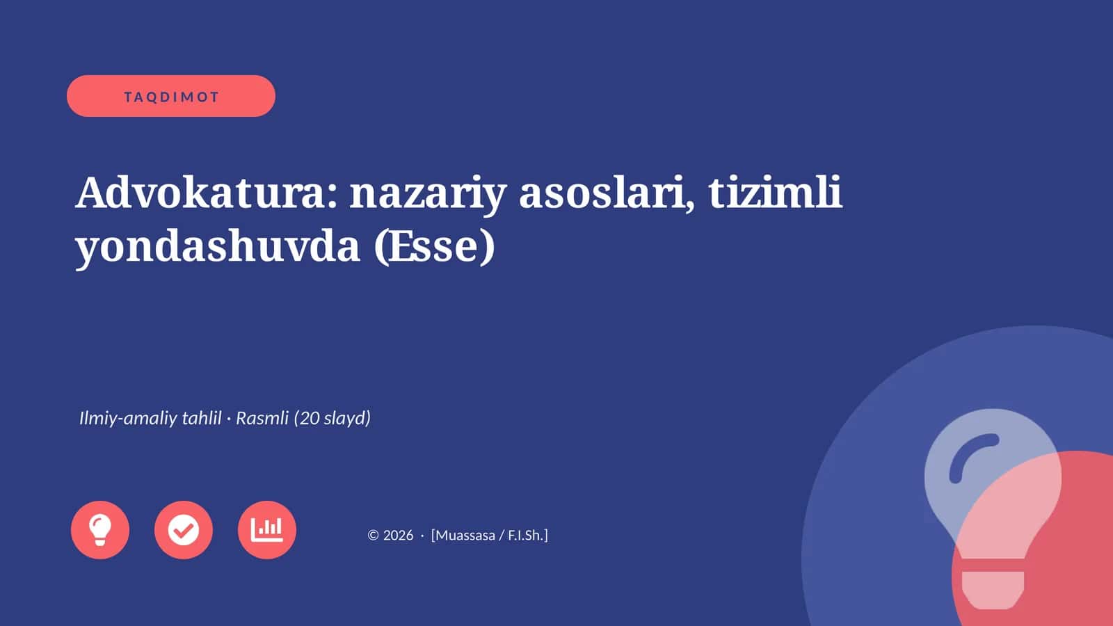 Advokatura: nazariy asoslari, tizimli yondashuvda (Esse) 1