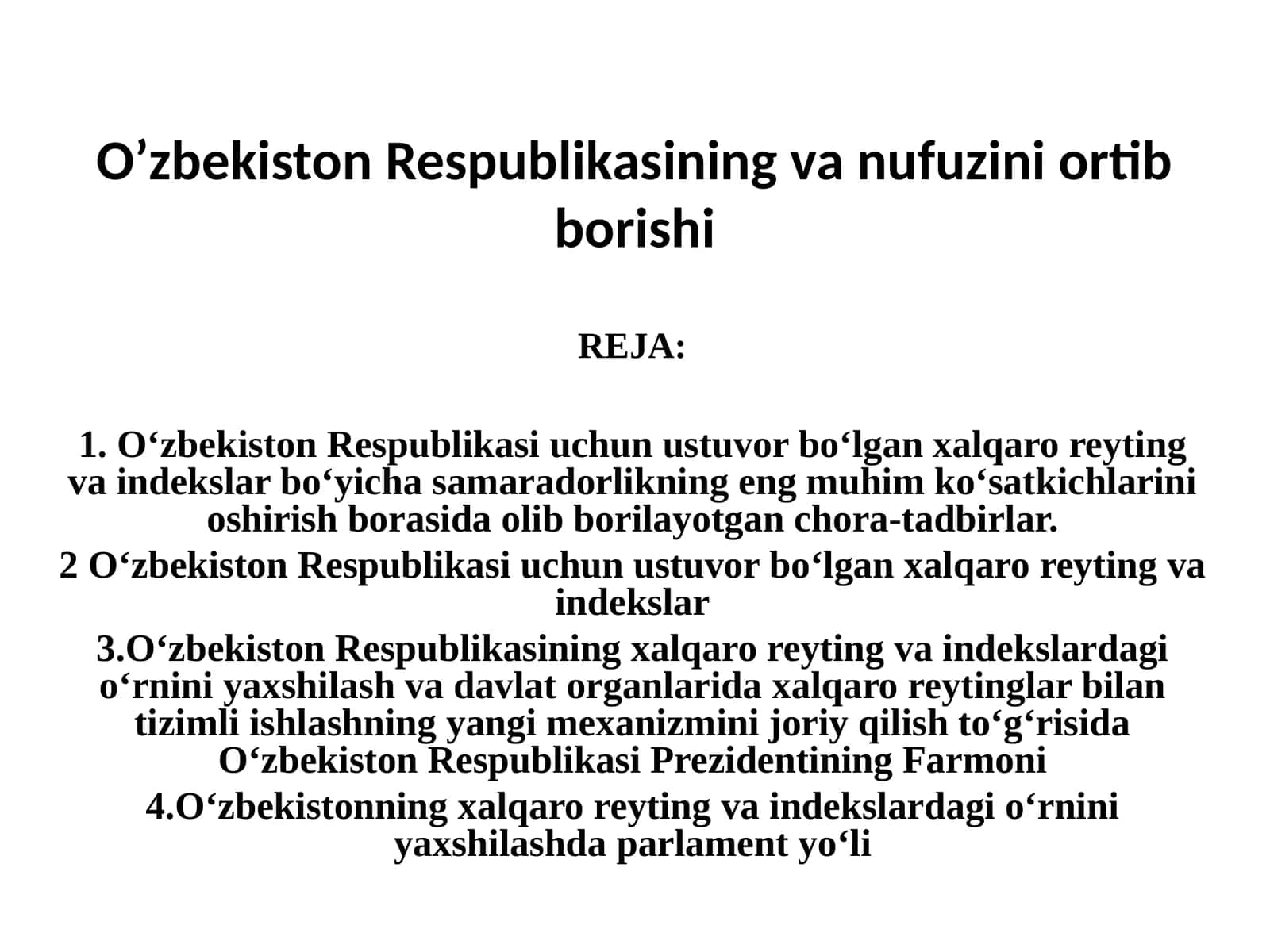 O’zbekiston Respublikasining va nufuzini ortib borishi 1