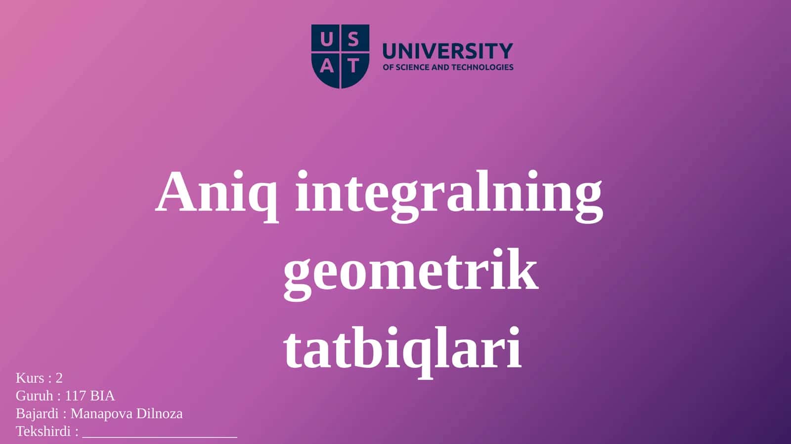 Aniqintegralning geometrik tatbiqlari 1