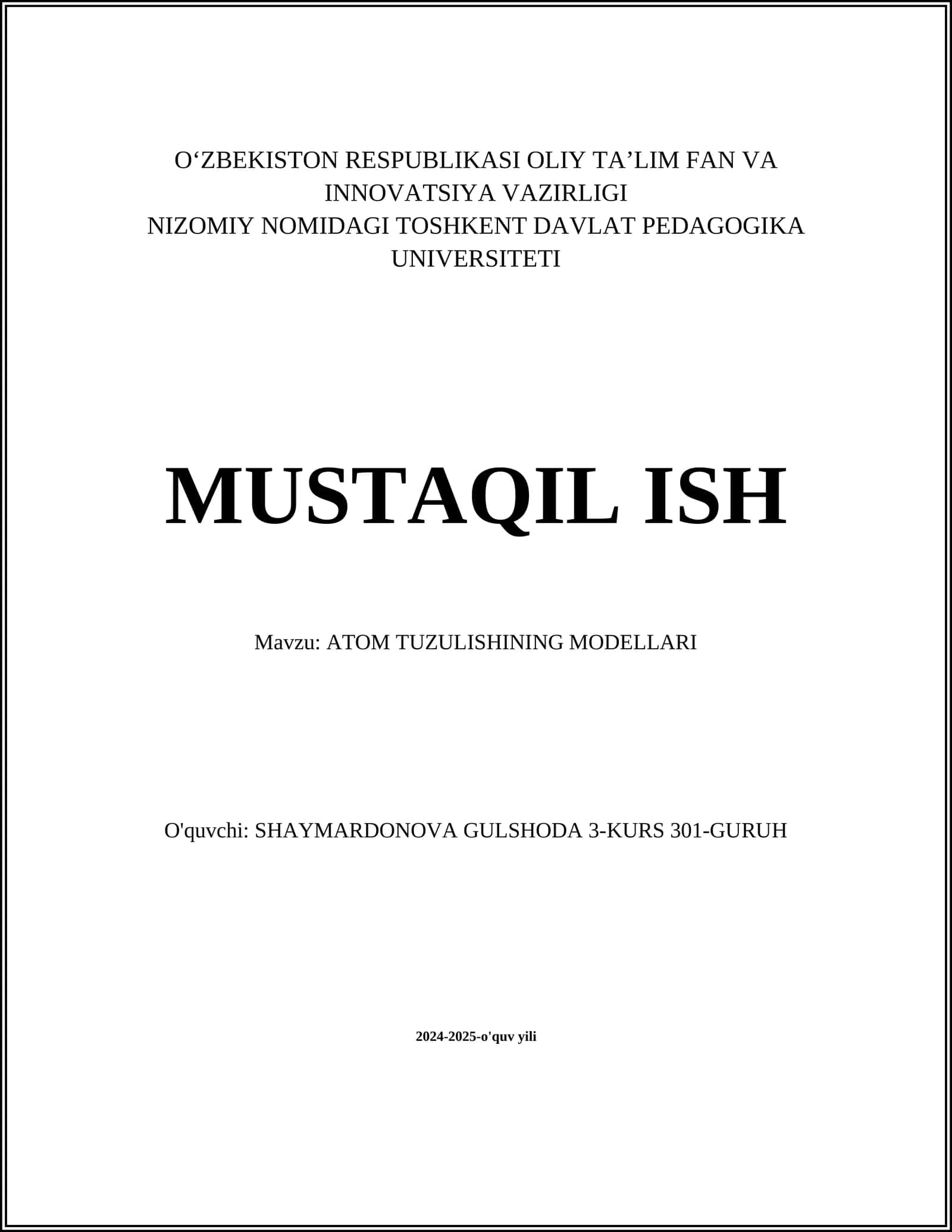 ATOM TUZULISHINING MODELLARI 1