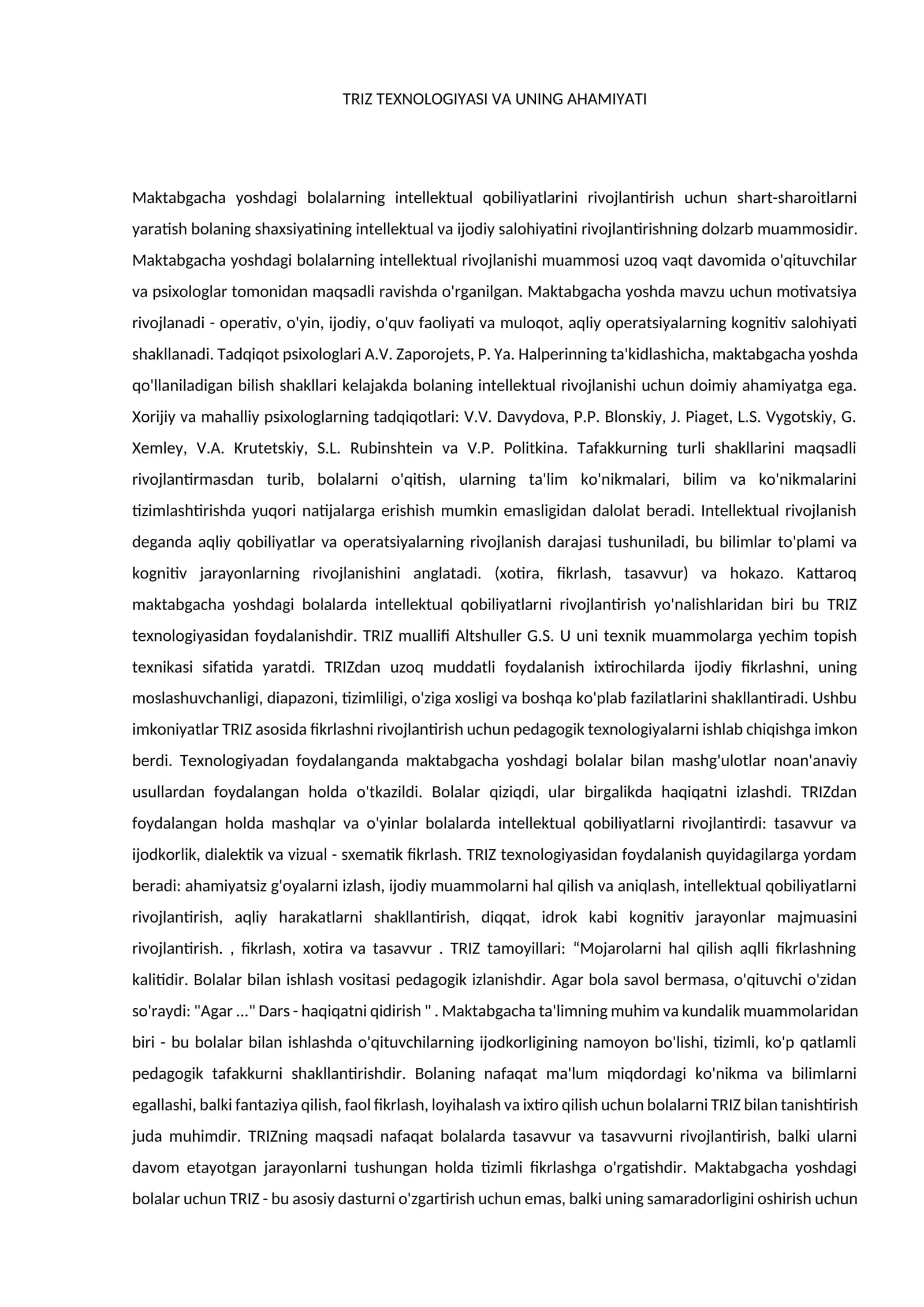 TRIZ TEXNOLOGIYASI VA UNING AHAMIYATI 1