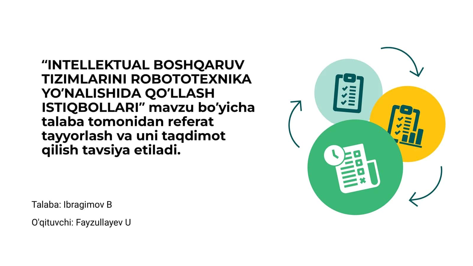 INTELLEKTUAL BOSHQARUV TIZIMLARINI ROBOTOTEXNIKA YOʼNALISHIDA QOʼLLASH ISTIQBOLLARI referati 1