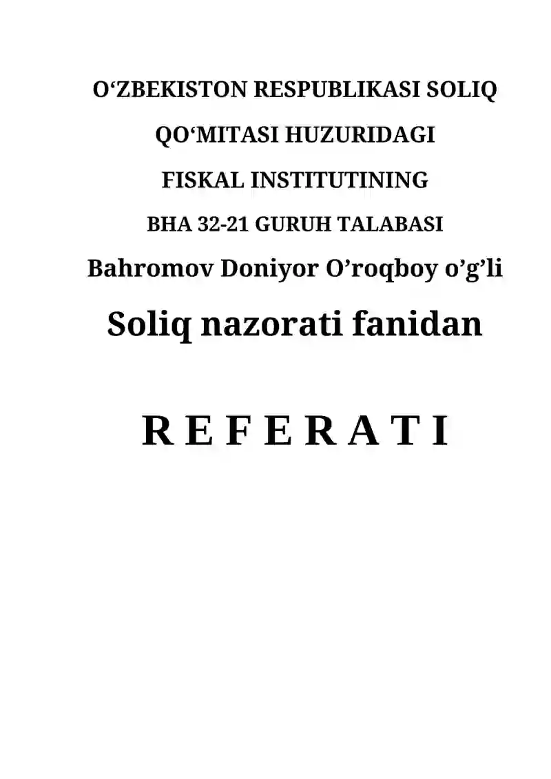 Rossiya Federetasiyasida Soliq monitoringini o’tkazish tartibi