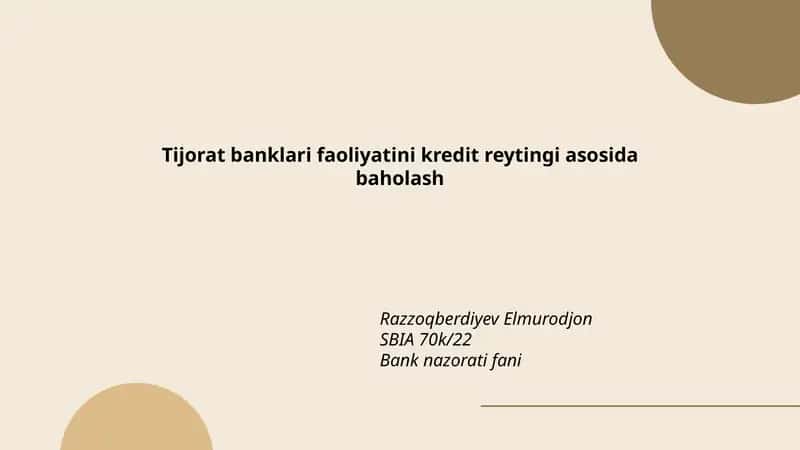 Tijorat banklari faoliyatini kredit reytingi asosida baholash 1