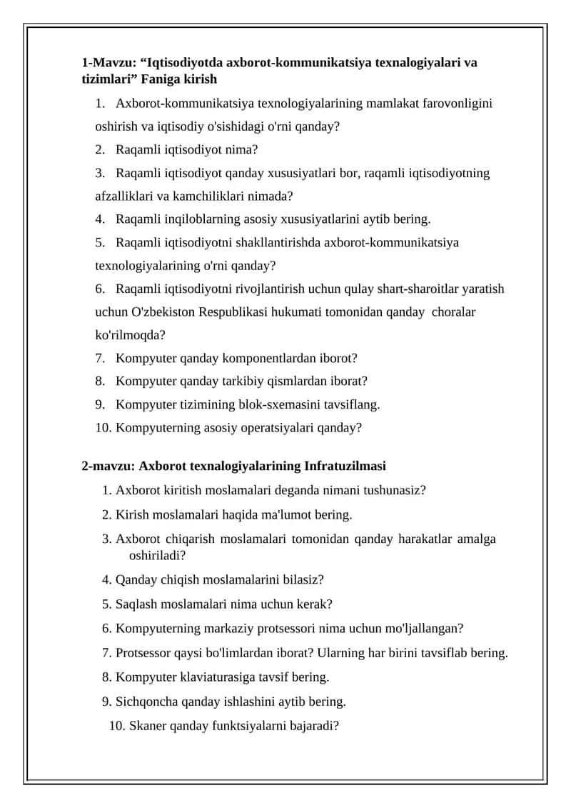 Iqtisodiyotda axborot-kommunikatsiya texnalogiyalari va tizimlari 1