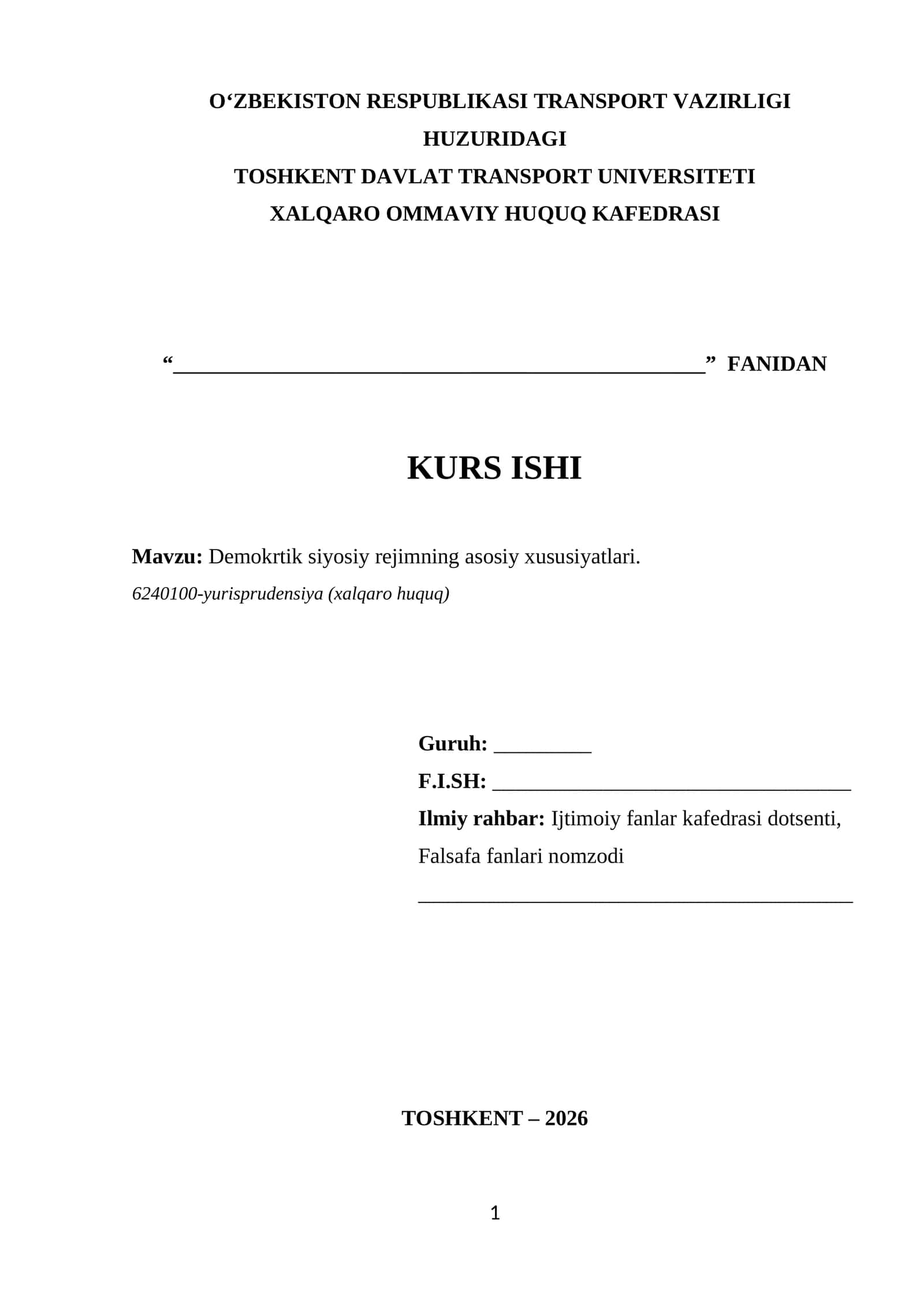 Demokrtik siyosiy rejimning asosiy xususiyatlаri 1