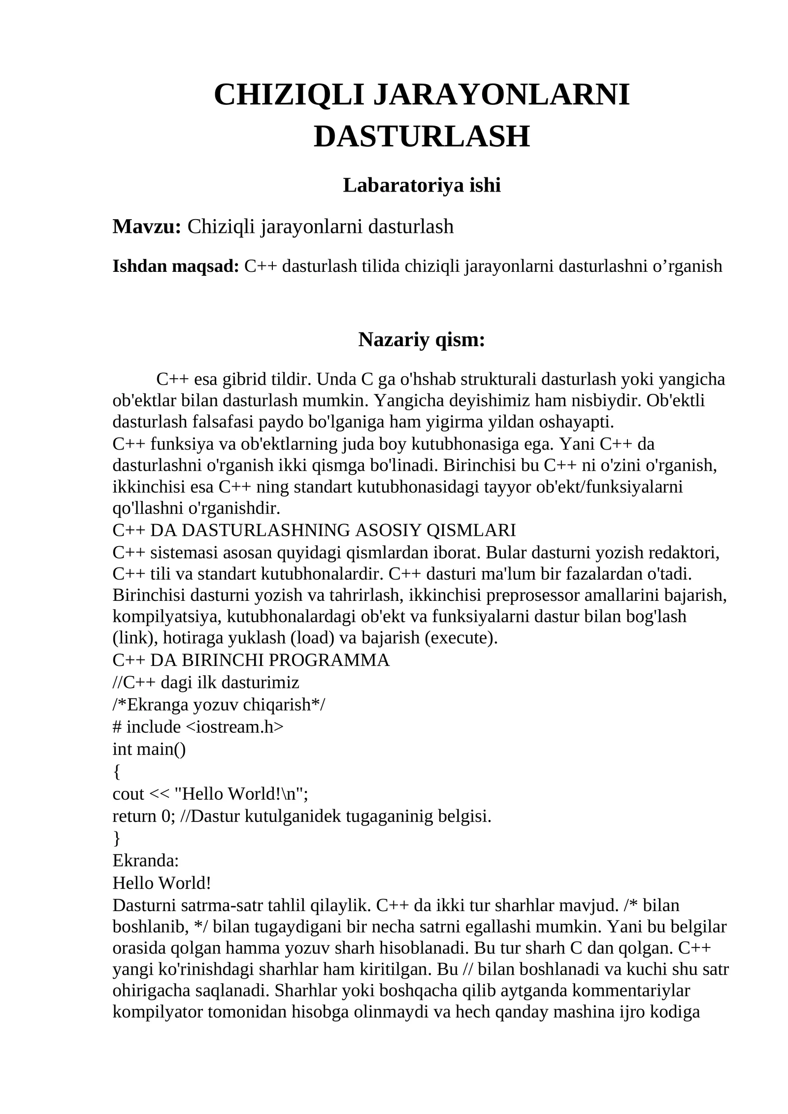 Chiziqli jarayonlarni dasturlash 1