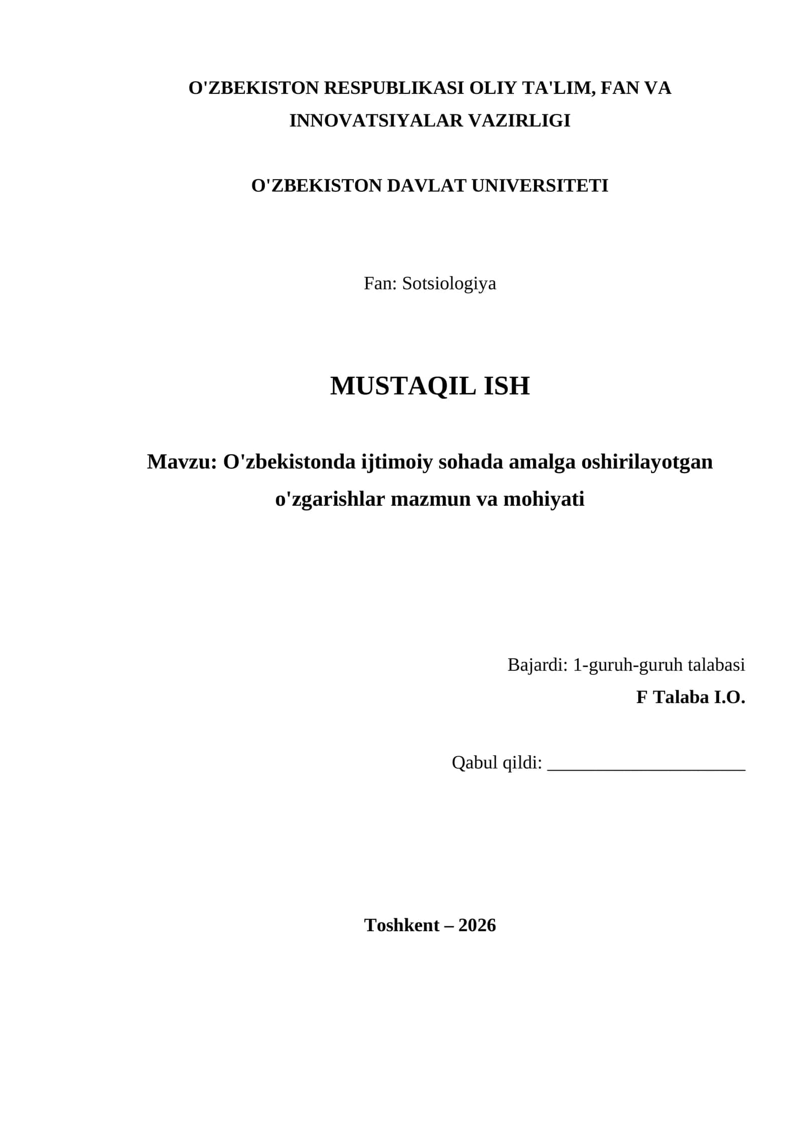 O'zbekistonda ijtimoiy sohada amalga oshirilayotgan o'zgarishlar mazmun va mohiyati 1