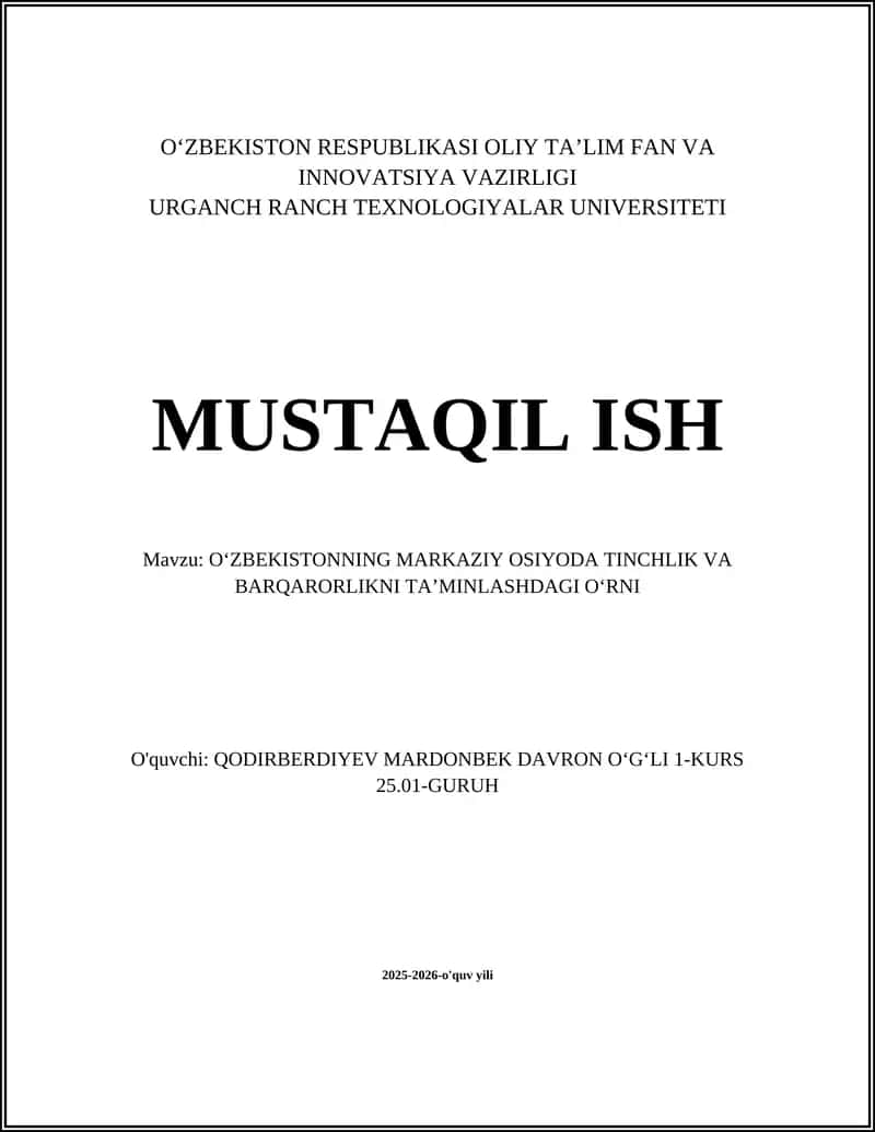 Oʻzbekistonning Markaziy Osiyoda Tinchlik va Barqarorlikni Taʼminlash 1