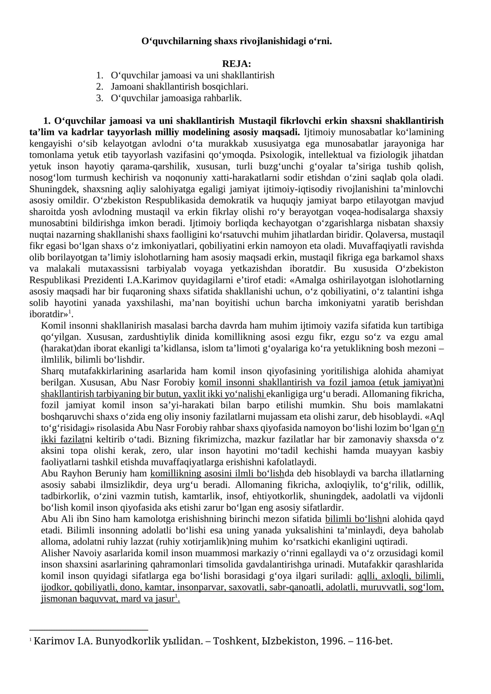 O‘quvchilarning shaxs rivojlanishidagi o‘rni 1
