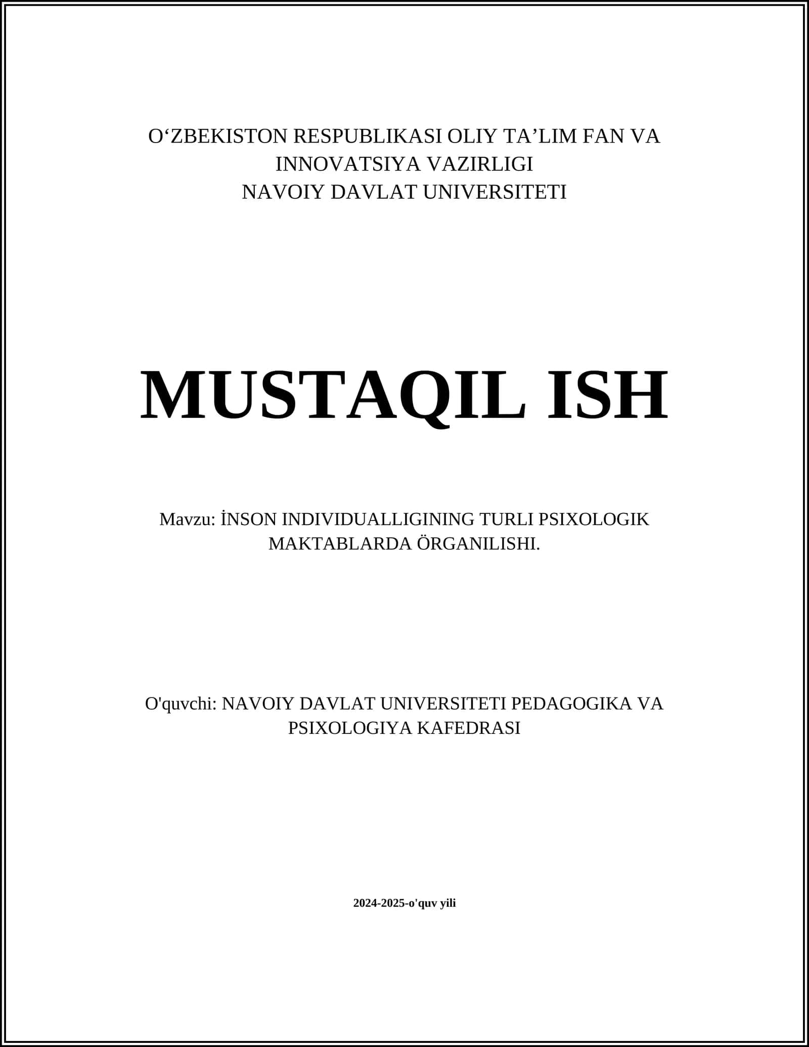 İnson Individualigining Turlı Psixologik Maktablarda Oʻrganilishi 1