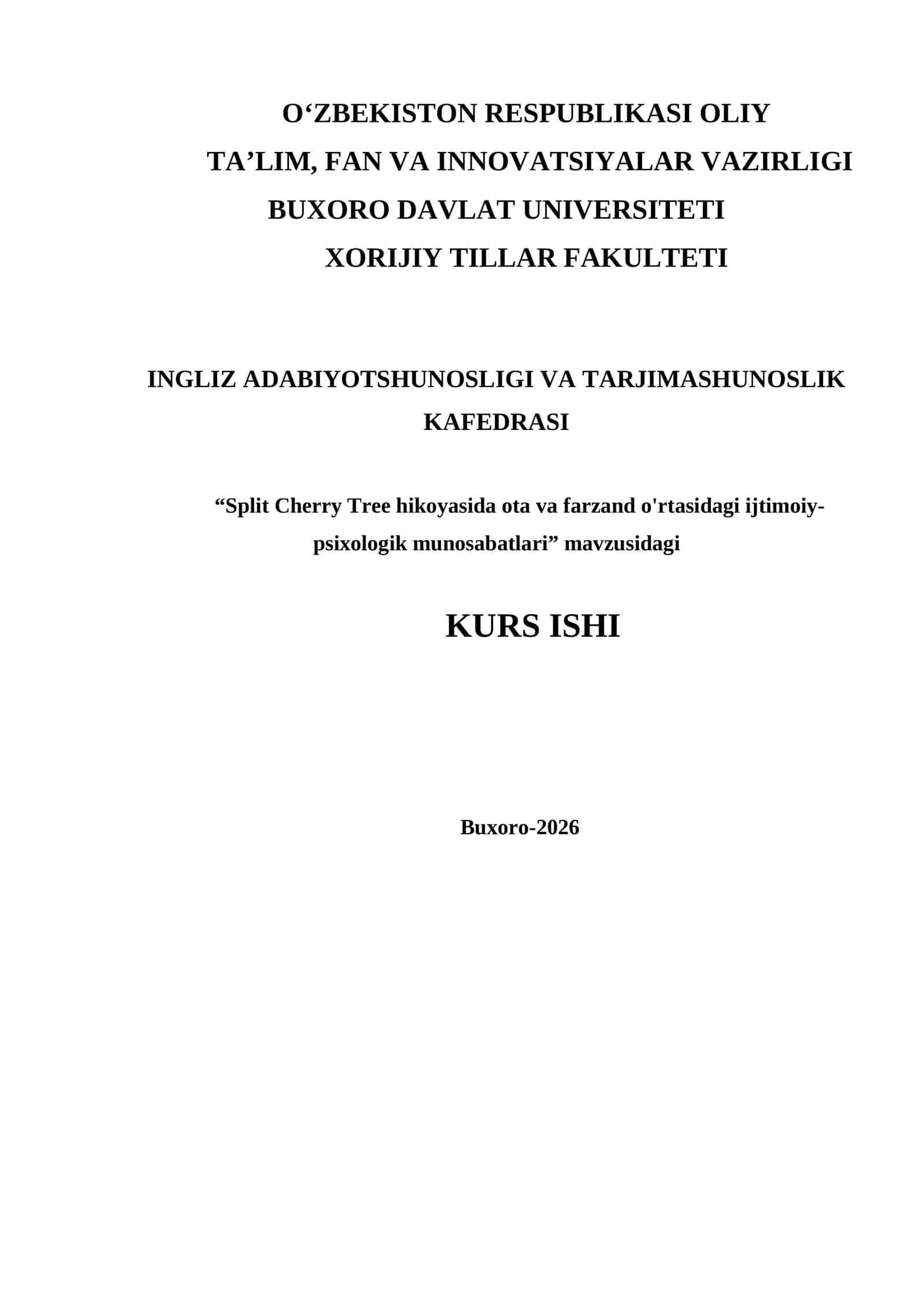 Split Cherry Tree hikoyasida ota va farzand o'rtasidagi ijtimoiy- psixologik munosabatlari 1