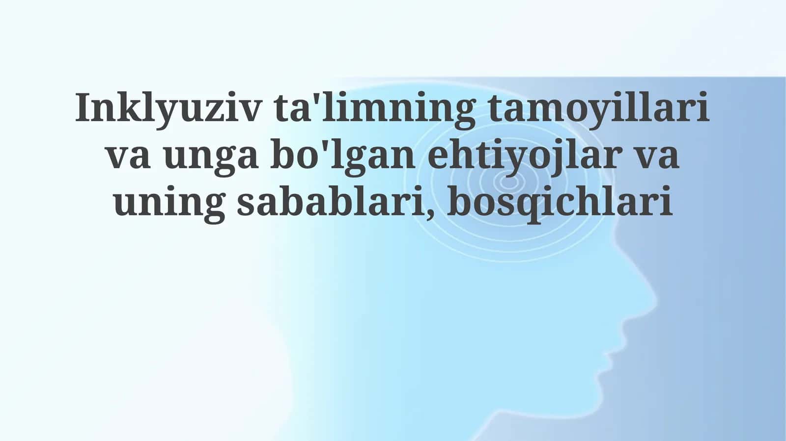Inklyuziv ta'limning tamoyillari va unga bo'lgan ehtiyojlar va uning sabablari, bosqichlari 1