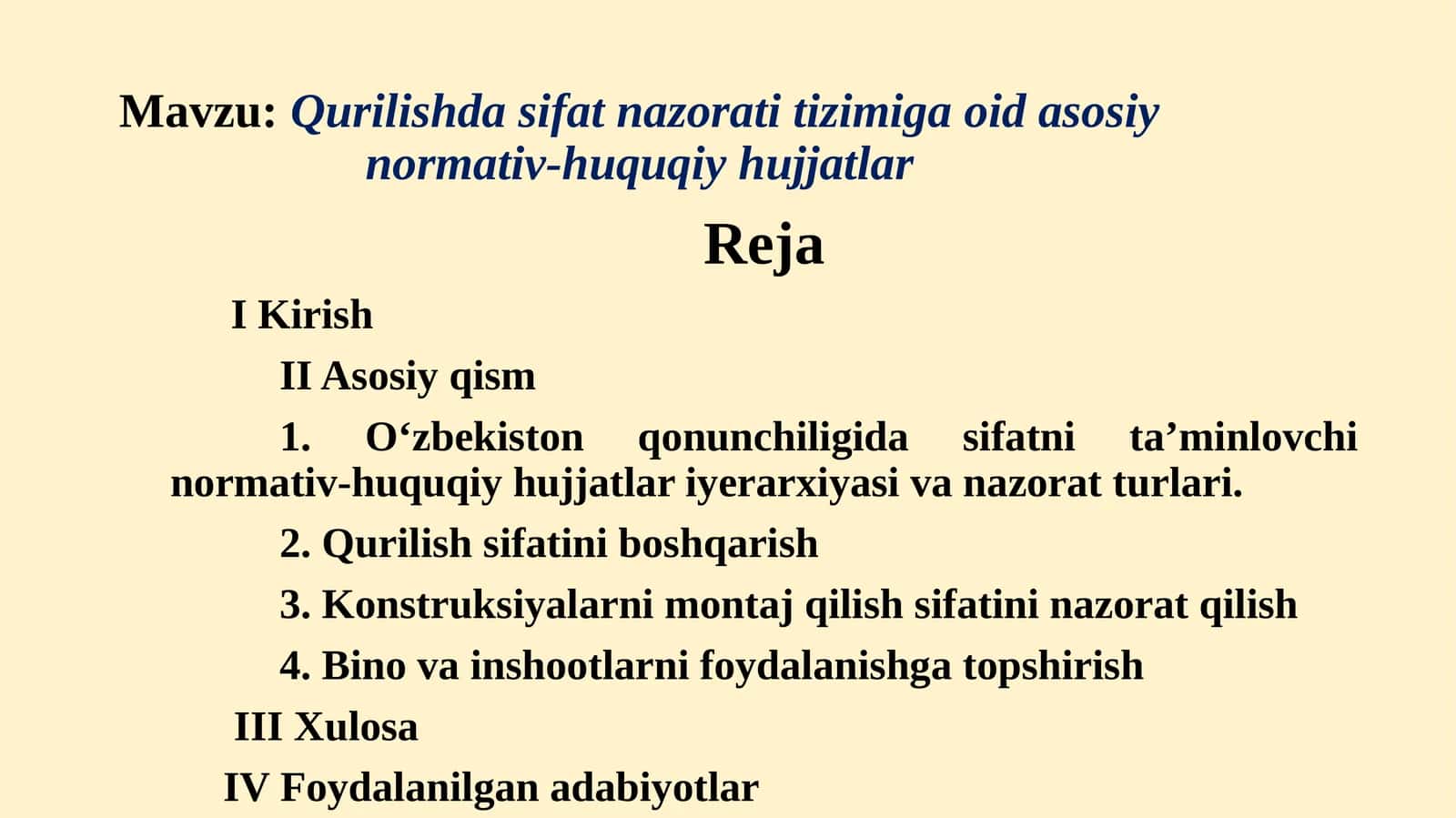 Qurilish dasifat nazorati tizimiga oid asosiy normativ-huquqiy hujjatlar 1